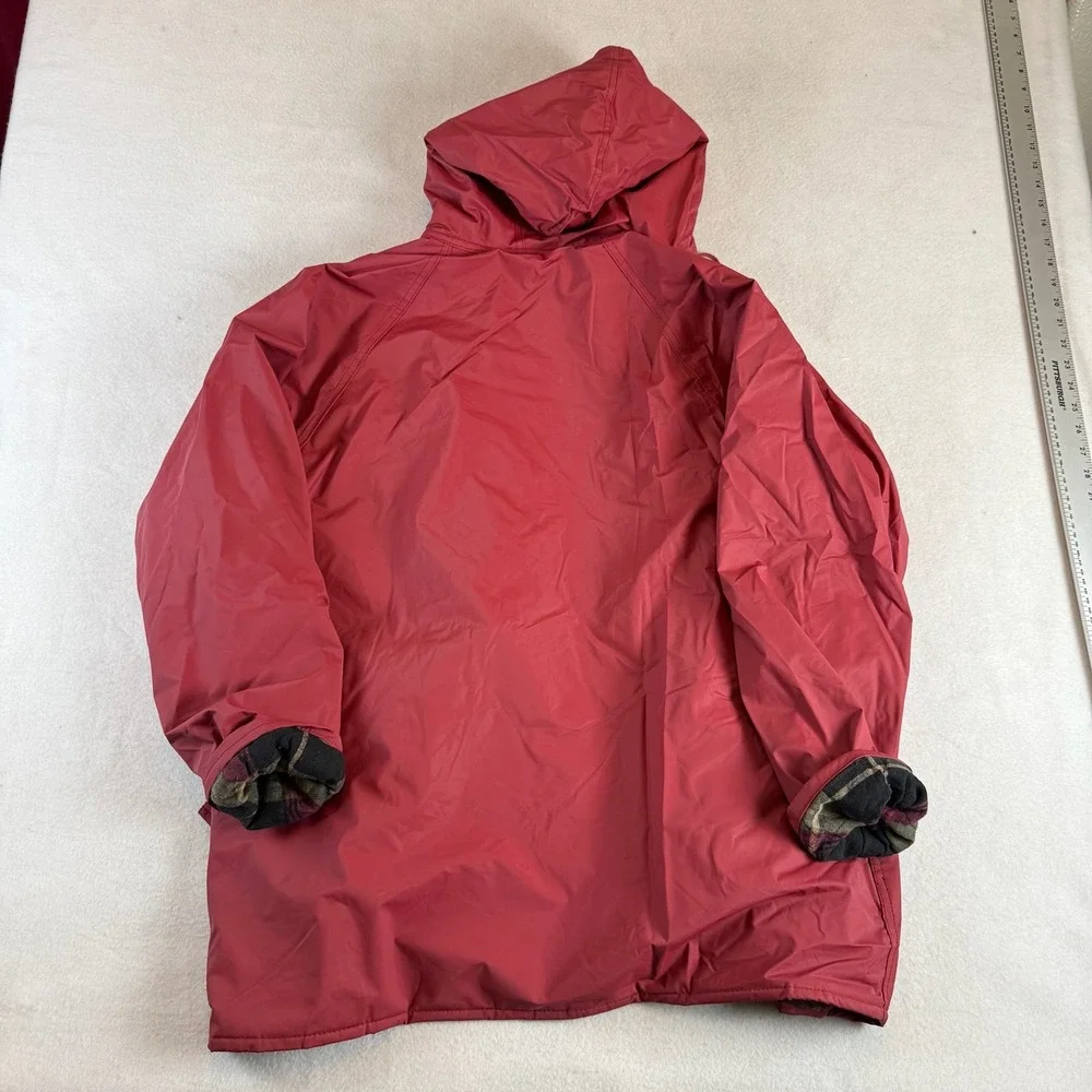 90s Misty Harbor Original Mens Red Hooded Rain Jacket Plaid Flannel Lined Large